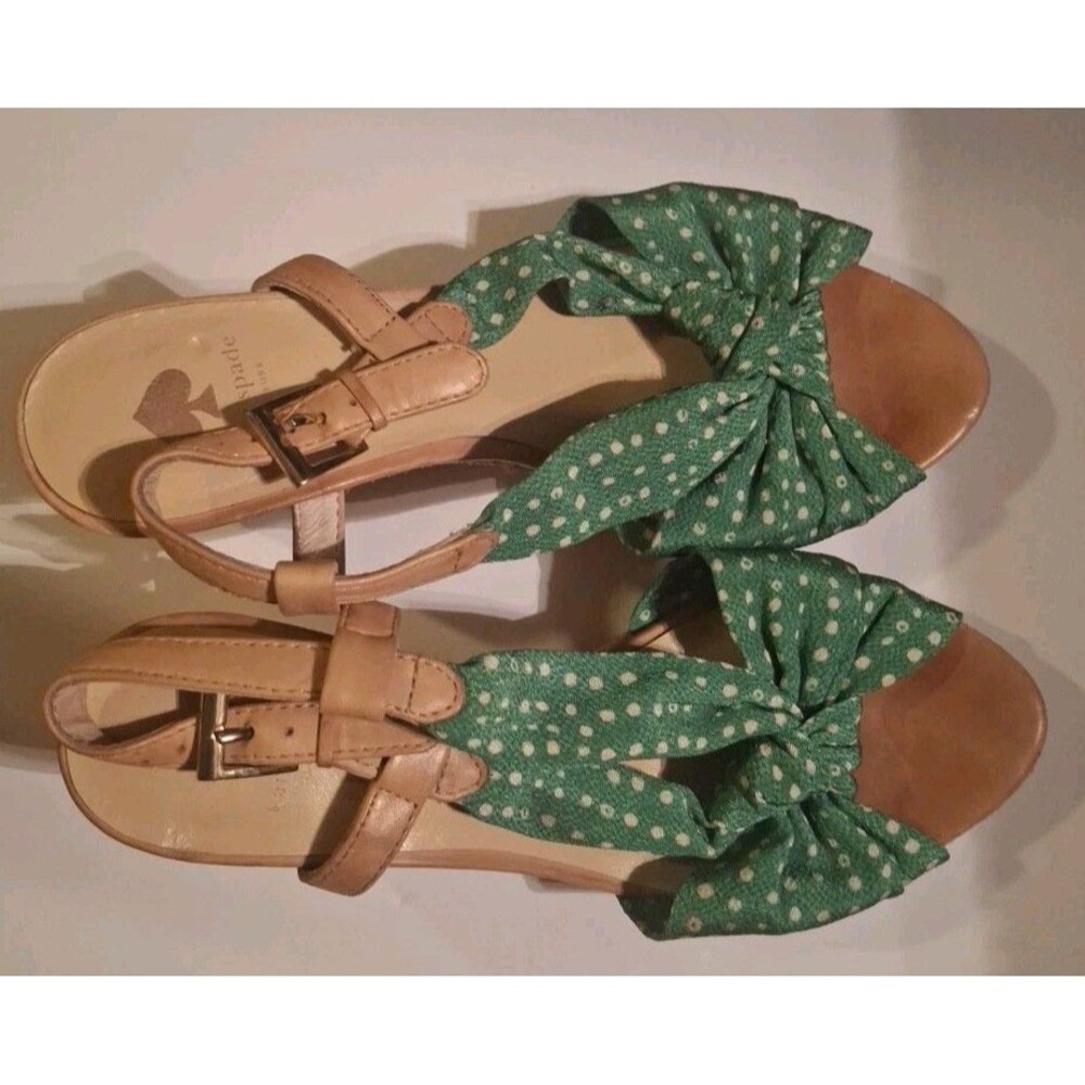 Kate Spade Green And White Tan Polka Dot Sandals Size 7.5